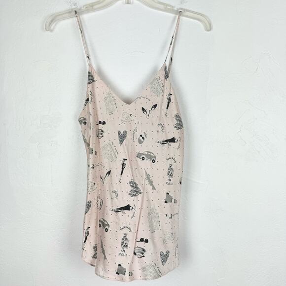 Vintage Silk Fairycore Coquette Girly Fashion Print Polka Dot Camisole Tank M - Picture 7 of 12